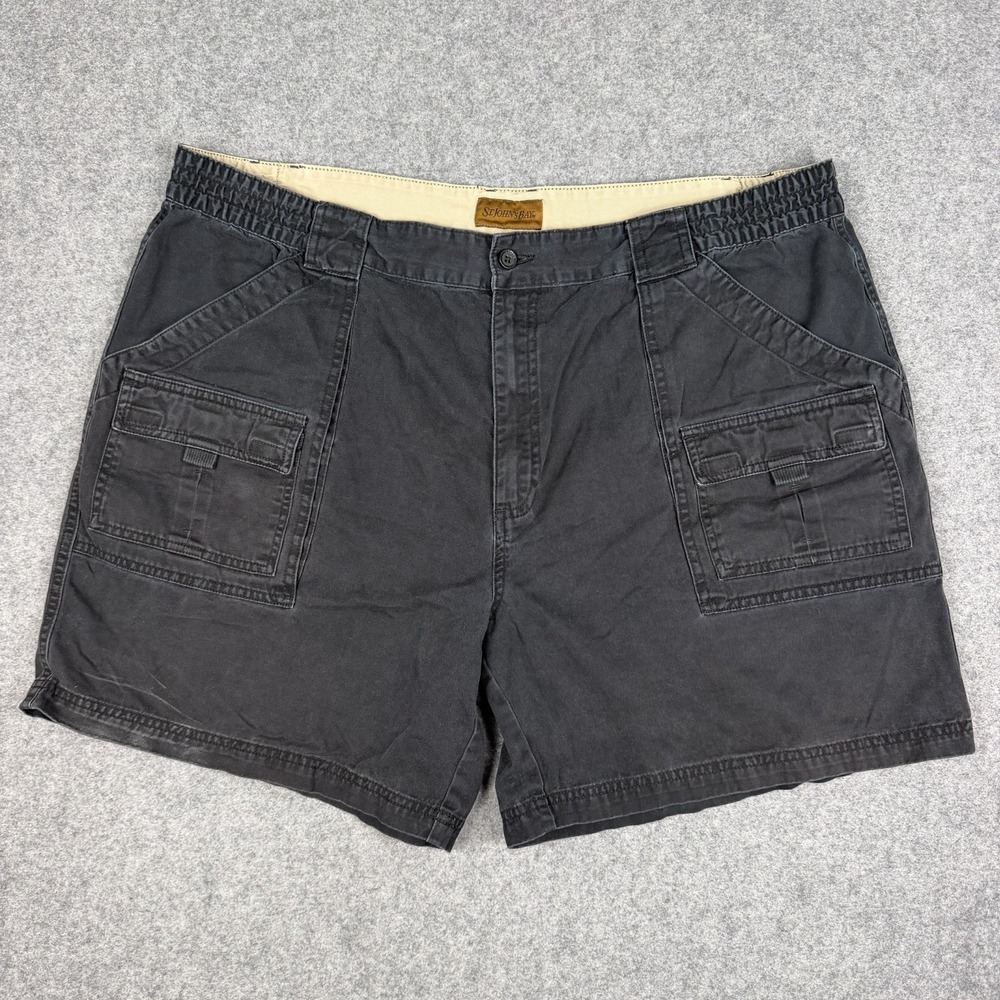 St Johns Bay Mens Elastic Waist Cargo Shorts Dark Gray Cotton Hiking Utility 44